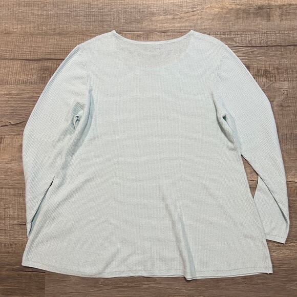 Eileen Fisher Linen Scoop Neck Waffle Knit Top Size Large Light Blue Minimalist - Picture 2 of 6